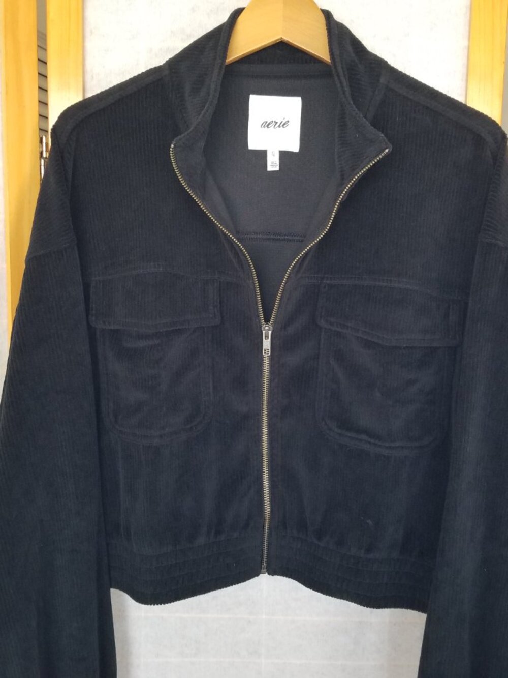 Moto Jacket Aerie Short Black Zip Up Corduroy Size XL Pockets
